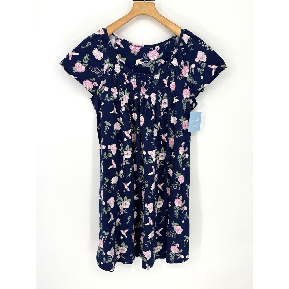 Adonna Sleepwear Cotton Cottage Floral Navy Blue Sleepwear Nightgown Medium‎ NWT